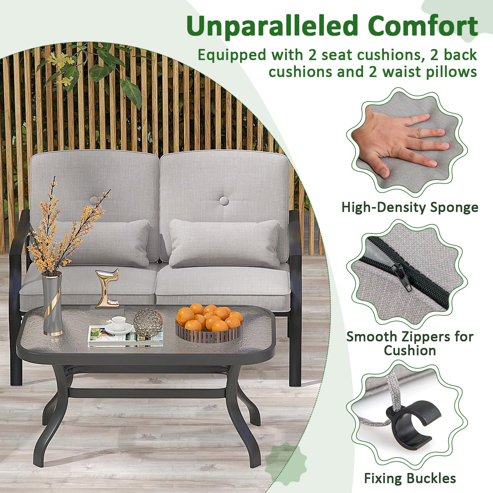 Patio Love Seat Sofa & Table - Tangkula