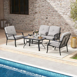 Tangkula 4 Piece Patio Furniture Set, Heavy Duty Outdoor Conversation Set with Soft Padded Cushions & Waist Pillows