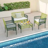 Tangkula 4 Pieces Outdoor Rattan Chair Set for Backyard, Poolside, Balcony