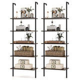 Tangkula Ladder Shelf, 5-Tier Industrial Ladder Bookshelf, Wall Mounted Tall 5-Shelf Modern Bookcase Open Display Shelf with Steel Frame