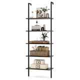 Tangkula Ladder Shelf, 5-Tier Industrial Ladder Bookshelf, Wall Mounted Tall 5-Shelf Modern Bookcase Open Display Shelf with Steel Frame