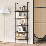 Tangkula Ladder Shelf, 5-Tier Industrial Ladder Bookshelf, Wall Mounted Tall 5-Shelf Modern Bookcase Open Display Shelf with Steel Frame