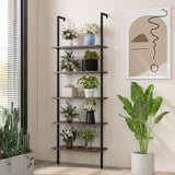 Tangkula Ladder Shelf, 5-Tier Industrial Ladder Bookshelf, Wall Mounted Tall 5-Shelf Modern Bookcase Open Display Shelf with Steel Frame