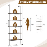 Tangkula Ladder Shelf, 5-Tier Industrial Ladder Bookshelf, Wall Mounted Tall 5-Shelf Modern Bookcase Open Display Shelf with Steel Frame