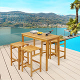 Tangkula 5 Piece Outdoor Acacia Wood Bar Table Set, 45" Rectangular High Top Table with 4 Saddle Seat Bar Height Stools