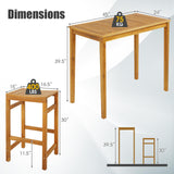 Tangkula 5 Piece Outdoor Acacia Wood Bar Table Set, 45" Rectangular High Top Table with 4 Saddle Seat Bar Height Stools