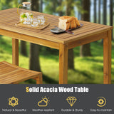 Tangkula 5 Piece Outdoor Acacia Wood Bar Table Set, 45" Rectangular High Top Table with 4 Saddle Seat Bar Height Stools