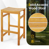 Tangkula 5 Piece Outdoor Acacia Wood Bar Table Set, 45" Rectangular High Top Table with 4 Saddle Seat Bar Height Stools