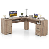 Tangkula L-Shaped Desk, 66" x 66" Corner Computer Desk with Drawers and Storage Cabinet