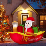 Tangkula 7 FT Christmas Inflatable Santa Claus Rowing Boat with Navigation Light