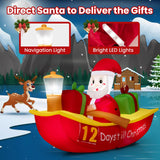 Tangkula 7 FT Christmas Inflatable Santa Claus Rowing Boat with Navigation Light