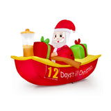 Tangkula 7 FT Christmas Inflatable Santa Claus Rowing Boat with Navigation Light