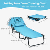 Tangkula Beach Lounge Chair, Folding Sunbathing Recliner with Face Hole