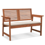 Tangkula Outdoor Bench with Cushion, 2-Person Patio Bench with Slatted Back & Seat