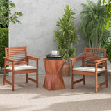 Tangkula Outdoor Dining Chairs Set, Weather-Resistant Heavy Duty Slatted Wood Patio Chairs with Soft Padded Cushions