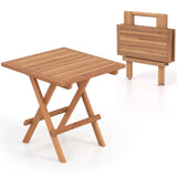 Teak Wood Square End Table with Slatted Tabletop - Tangkula