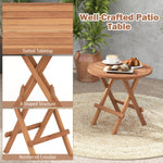 Teak Wood Round End Table with Slatted Tabletop - Tangkula