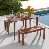 Tangkula Patio Wood Bench, 2-Person Solid Wood Bench with Slatted Seat