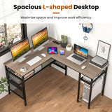 Reversible L-Shaped Computer Desk with Charging Station & Shelves - Tangkula