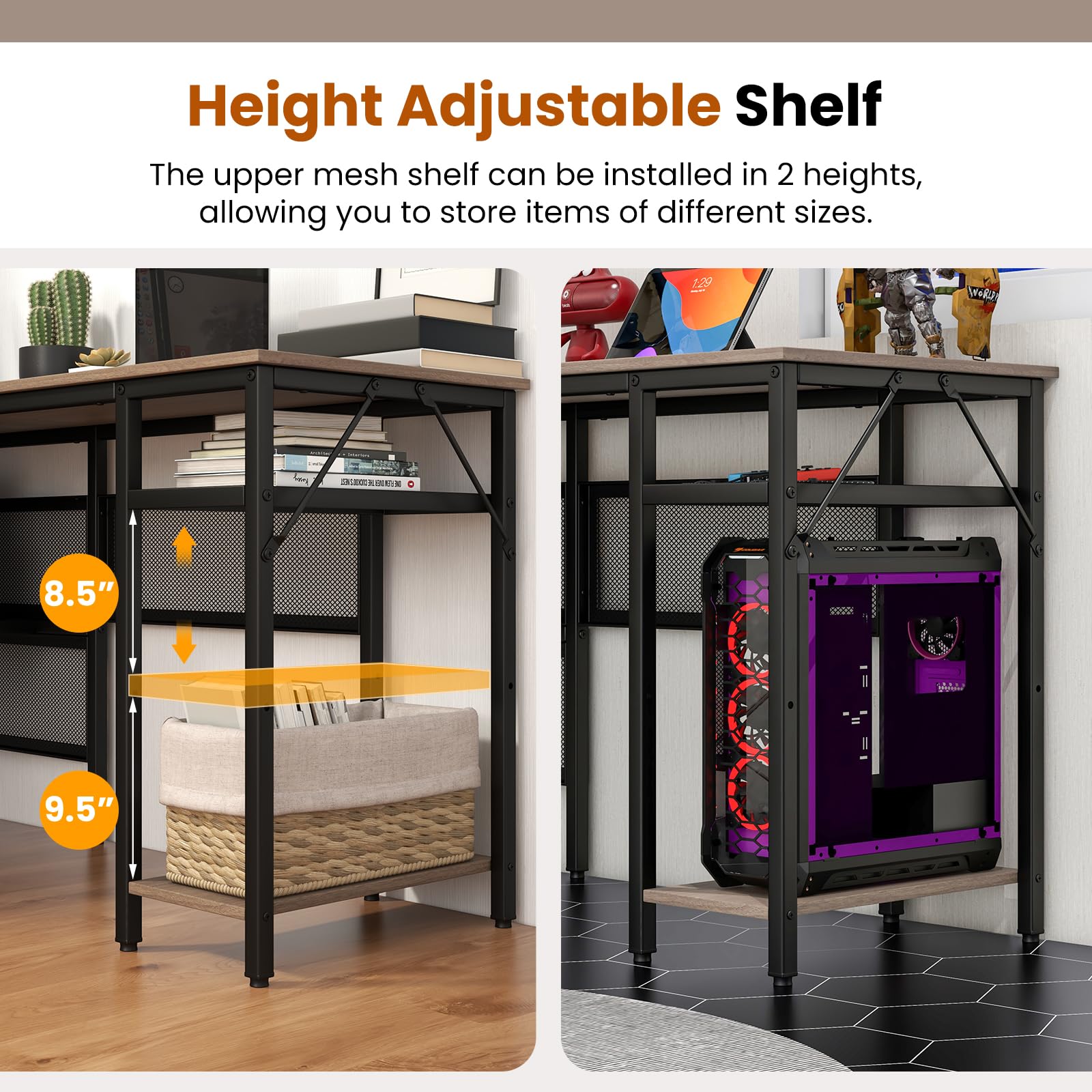 Reversible L-Shaped Computer Desk with Charging Station & Shelves - Tangkula