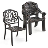 Tangkula Set of 2, Set of 4 Cast Aluminum Patio Dining Chairs, Stackable Outdoor Dining Chairs with Armrests