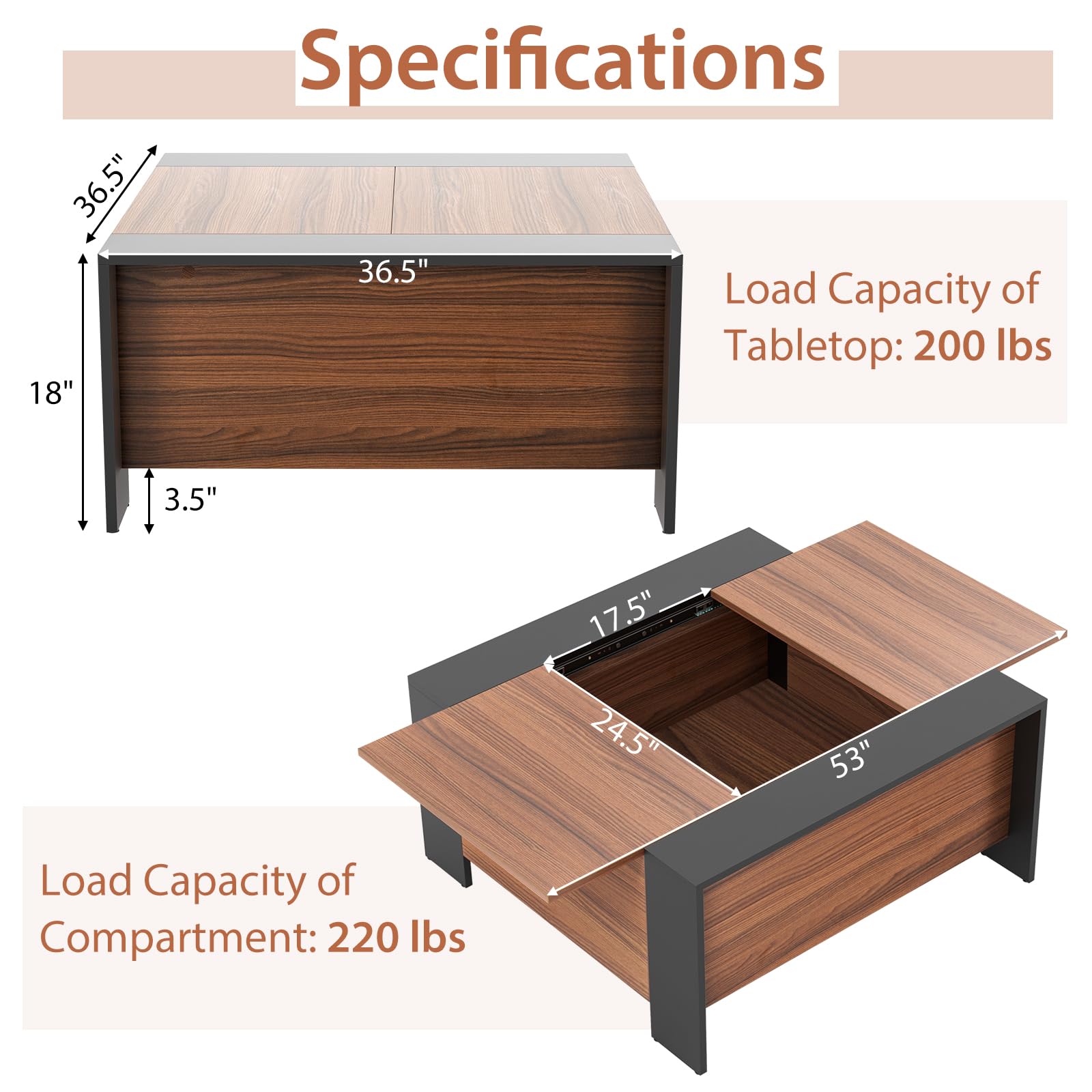  Square Farmhouse Coffee Table with Hidden Storage - Tangkula