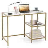 Tangkula Tempered Glass Computer Desk with 2-Tier Storage Shelves