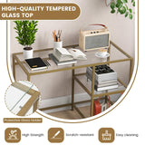 Tangkula Tempered Glass Computer Desk with 2-Tier Storage Shelves