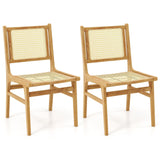 Tangkula Rattan Dining Chair, Farmhouse Kitchen Side Chairs w/Natural Cane Woven Backrest & Seat & Teak Wood Frame