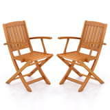 Tangkula Patio Wood Folding Chair , Outdoor Eucalyptus Wood Dining Chairs w/Armrests & Slatted Seat