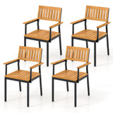 Tangkula Patio Dining Chair Set, Outdoor Chairs w/Metal and Acacia Wood Frame, Armrests