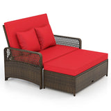 Tangkula Patio Adjustable Wicker Daybed, Rattan Loveseat & Storage Ottoman w/ 4-Level Backrest & Soft Cushions