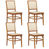 Tangkula Boho Dining Chairs, Natural Rattan Living Room Chairs with Teak Wood Structure & Footrests