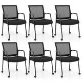 Tangkula Rolling Conference Room Chairs, Mobile Reception Chairs Office Guest Chairs with Integrated Armrests