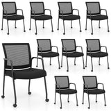 Tangkula Rolling Conference Room Chairs, Mobile Reception Chairs Office Guest Chairs with Integrated Armrests