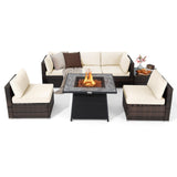 Tangkula 7 Pieces Patio Furniture Set with 35” 50000 BTU Propane Gas Fire Pit Table & Waterproof Cover for Firpit