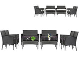 Tangkula Patio Furniture Set, Outdoor Wicker Conversation Set with Tempered Glass Coffee Table