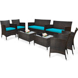 Tangkula 4-PCS or 8-PCS Patio Rattan Conversation Set, Outdoor Wicker Furniture Set with Tempered Glass Coffee Table &Thick Cushion