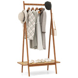 Tangkula Bamboo Clothing Rack, 65.5” Clothes Rack with Top Hanging Rod