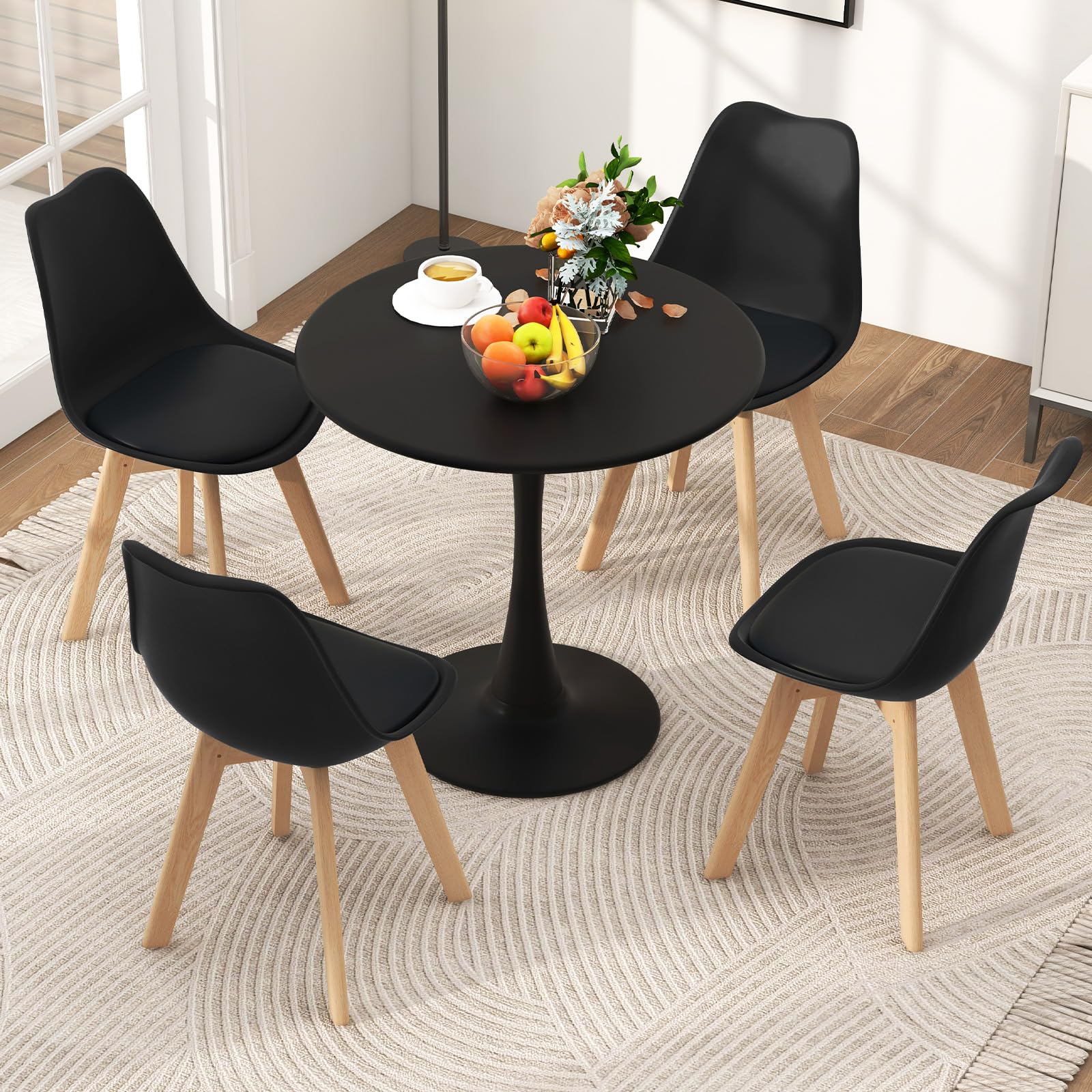 Tangkula Round Dining Table Set for 4, Kitchen Table Set with Padded Seat & Solid Wood Legs