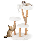 Tangkula Solid Wood Cat Tree, Modern Wooden Cat Tower with Perch, Jute Scratching Posts, Dangling Ball