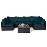 Tangkula 7 Piece Patio Furniture Set, Outdoor Sectional Sofa with 2 Pillows and Cushions