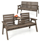 Tangkula Outdoor Fir Wood Bench with Foldable Middle Table, 2-3 Person Garden Bench (Coffee)