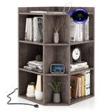 Tangkula 9 Cube Corner Bookshelf with Charging Station, 90 Degree Corner Cabinet w/2 USB Ports & 4 Outlets