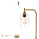 Tangkula Industrial Floor Lamp, Modern Standing Lamp with Hanging Glass Lampshade & Foot Switch