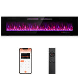 Tangkula 42/50/60/72 Inches Ultra-Thin Electric Fireplace, Wall-Mounted & Recessed Fireplace Heater with Smart APP Control, Compatible with Alexa