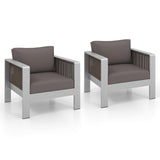 Tangkula 2 Pieces Aluminum Single Sofa, Outdoor Patio Furniture Set with Thick Back & Seat Cushions (Gray)