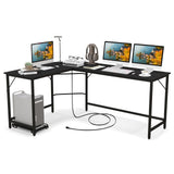 Tangkula L-Shaped Office Desk, L Shaped Corner Desk with Power Outlets, USB Ports