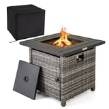 Tangkula 29 Inch Rattan Propane Fire pit Table, Patiojoy 50,000 BTU Outdoor Square Fire Pit with Lava Rocks & Protective Cover