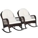 Patio Wicker Rocking Chair, Outdoor PE Rattan Rocker with Seat and Back Cushion